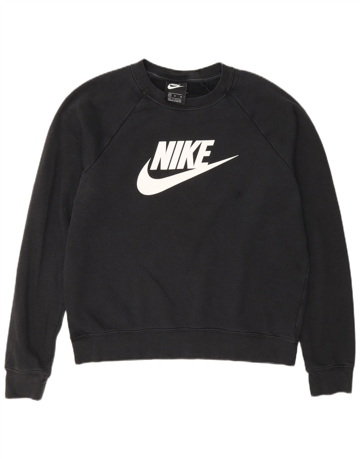 Nike Dame Grafisk Sweatshirt Jumper UK 14 Medium Sort Bomuld