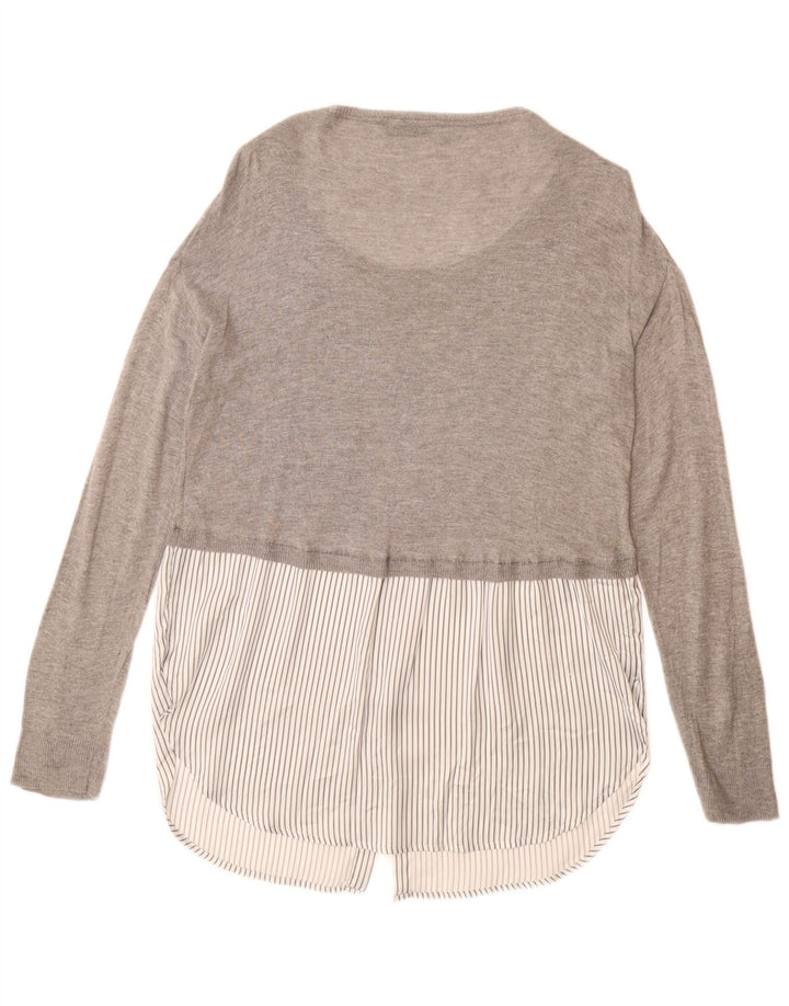 ZARA Dame Longline Boat Neck Jumper Sweater UK 14 Medium Grey Viscose