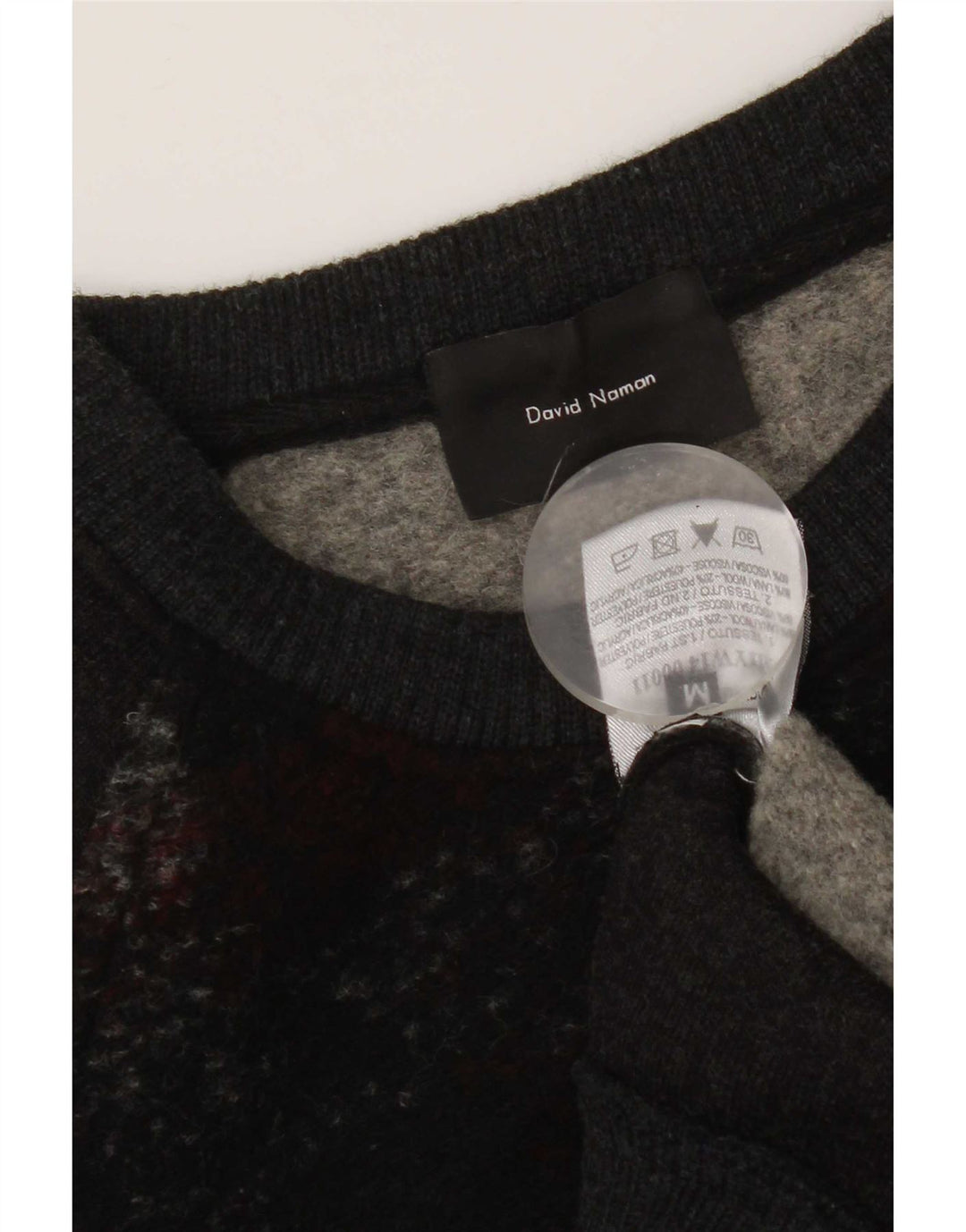 David Naman Herre sweater med rund hals, mellemgrå ternet uld