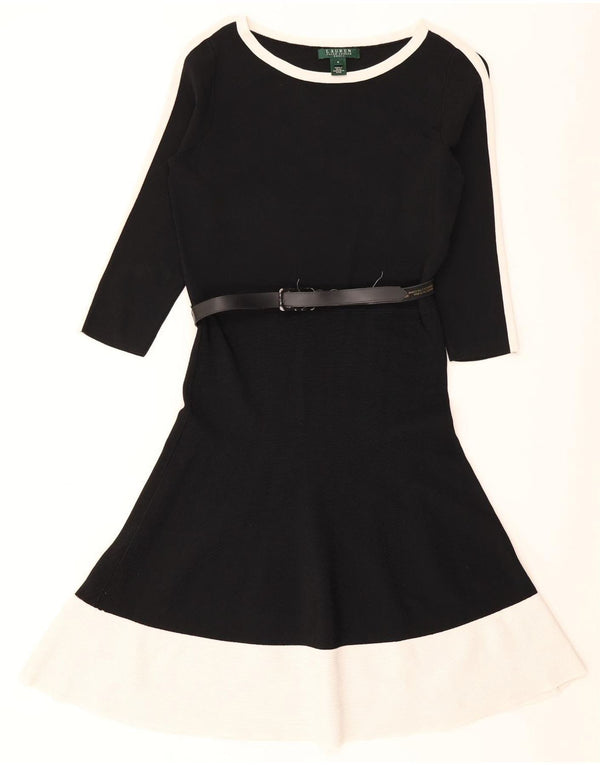 Ralph Lauren Dame 3/4-ærmet Jumper Dress UK 12 Medium Black Colourblock