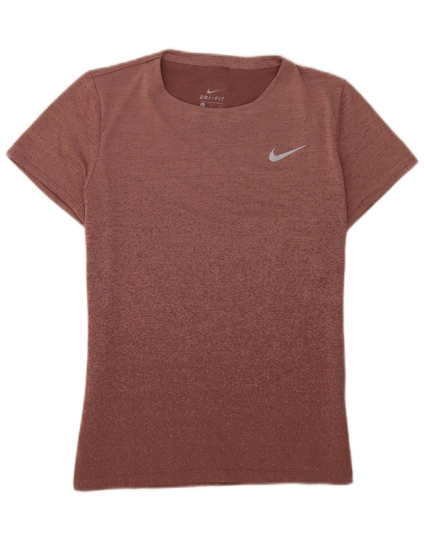 Nike Dame Dri Fit Kortærmet T-Shirt Top UK 12 Medium Brun Flecked