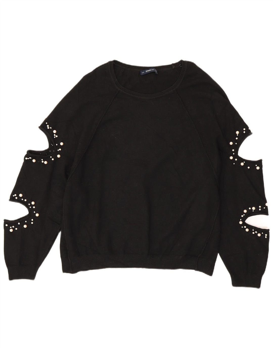 ZARA Dame Oversized Boat Neck Jumper Sweater UK 14 Medium Black