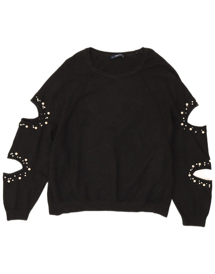 ZARA Dame Oversized Boat Neck Jumper Sweater UK 14 Medium Black