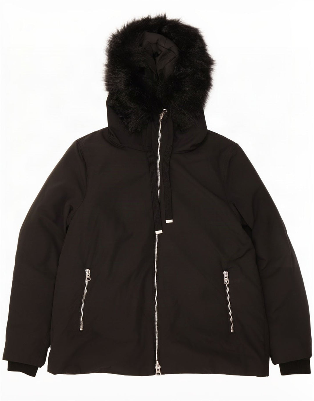 Zara Dame Hætte Polstret Jakke UK 18 XL Sort