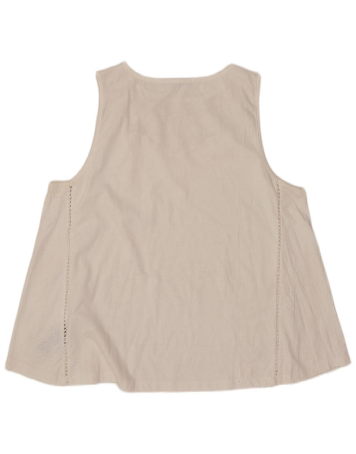 Desigual Dame ærmeløs bluse Top UK 18 XL Hvid blomstret polyester