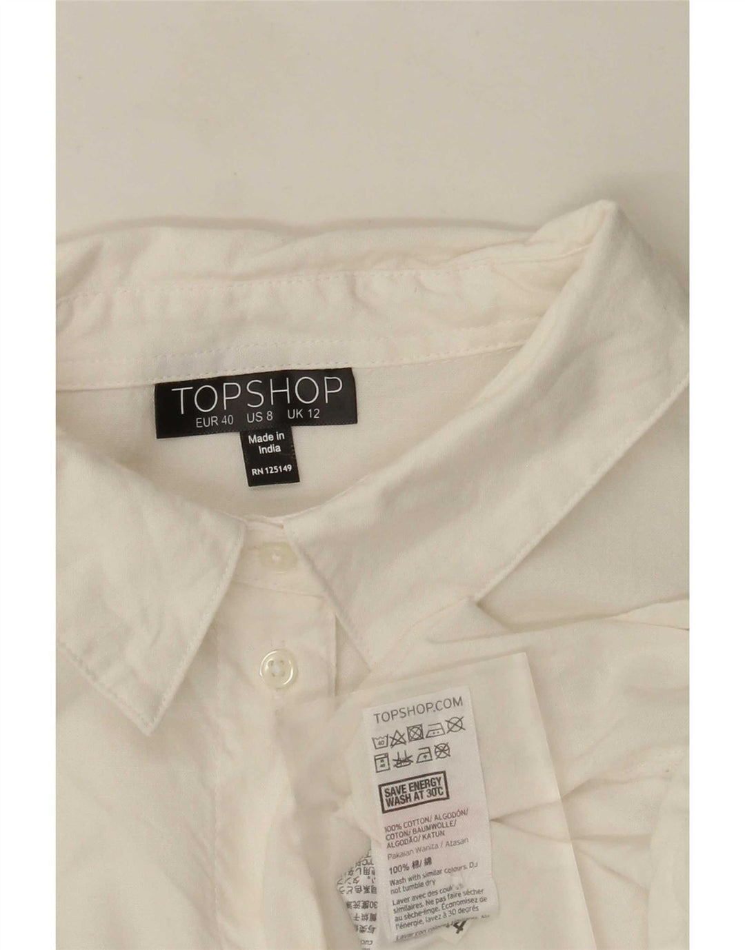Topshop Dame Grafisk Oversized Skjorte Bluse UK 12 Medium White Floral