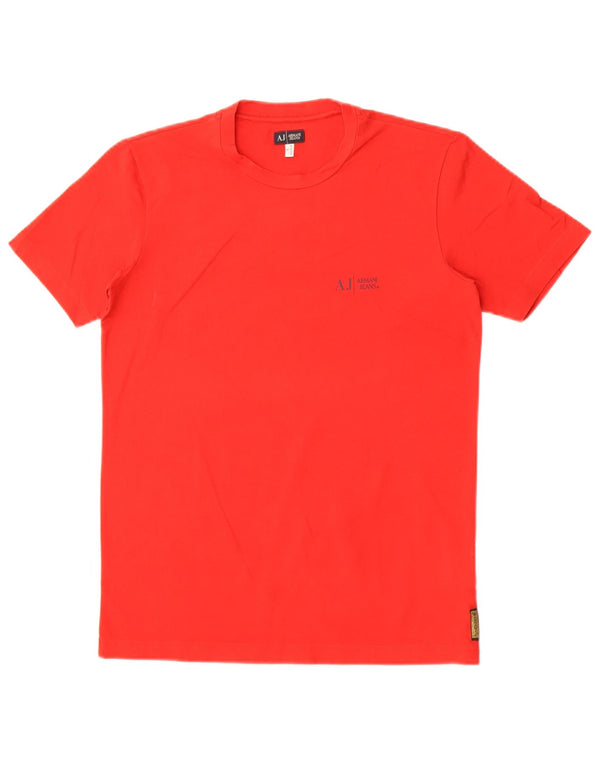 Armani Jeans Dame T-Shirt Top UK 14 Stor Rød Bomuld