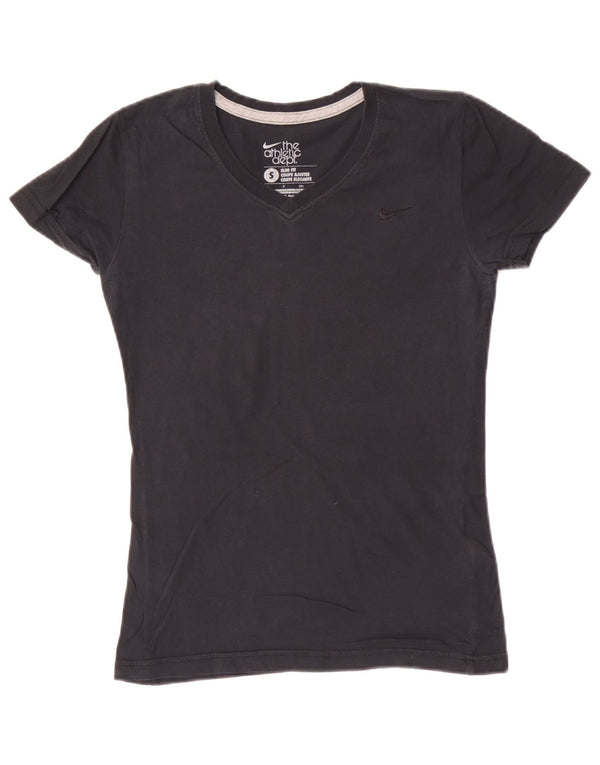 Nike Dame Slim Fit T-Shirt Top UK 10 Small Black Bomuld