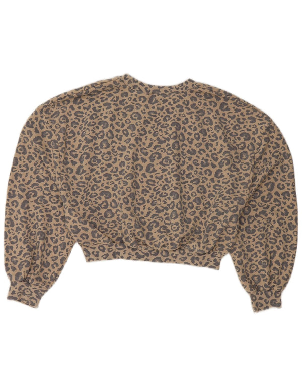 Zara Womens Crop Oversized Sweatshirt Jumper UK 10 Small Beige Animal Print