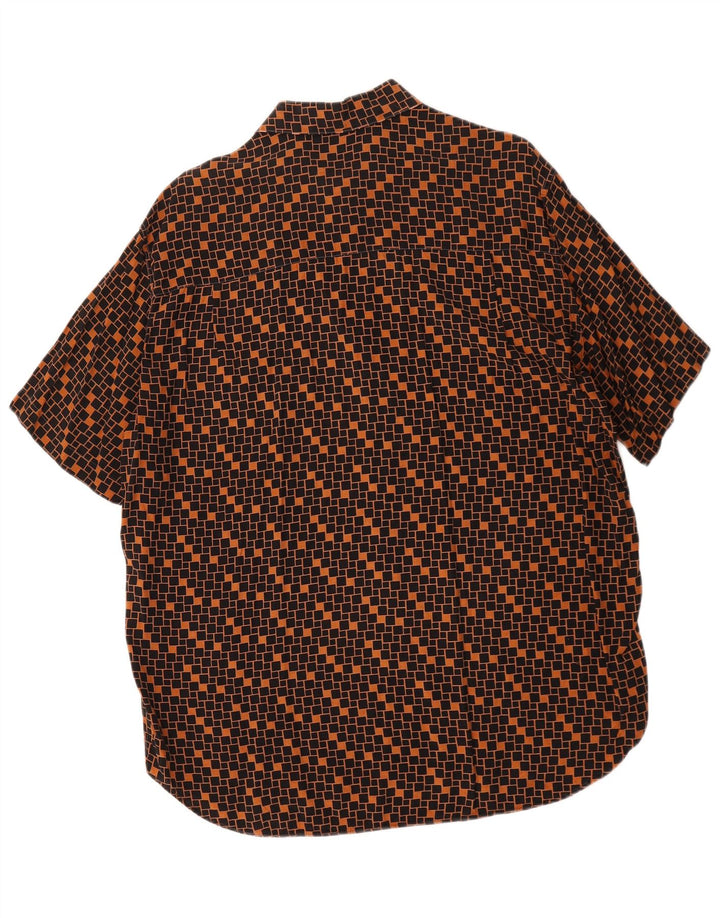 Vintage Kortærmet Herreskjorte Stor Brun Geometrisk