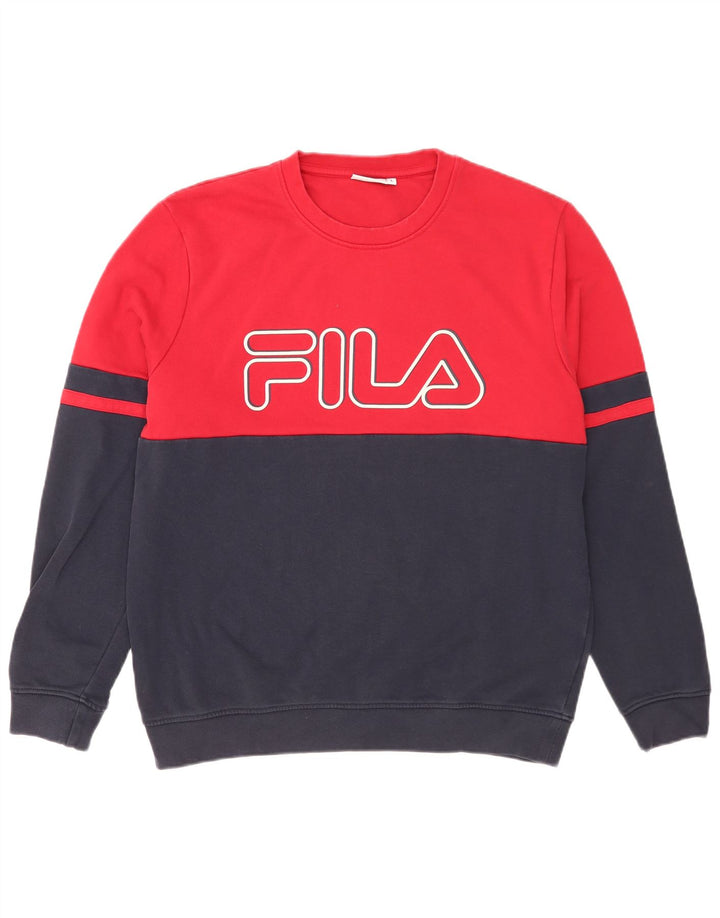 Fila Herre grafisk sweatshirt Jumper Large Navy Blue Colourblock Bomuld