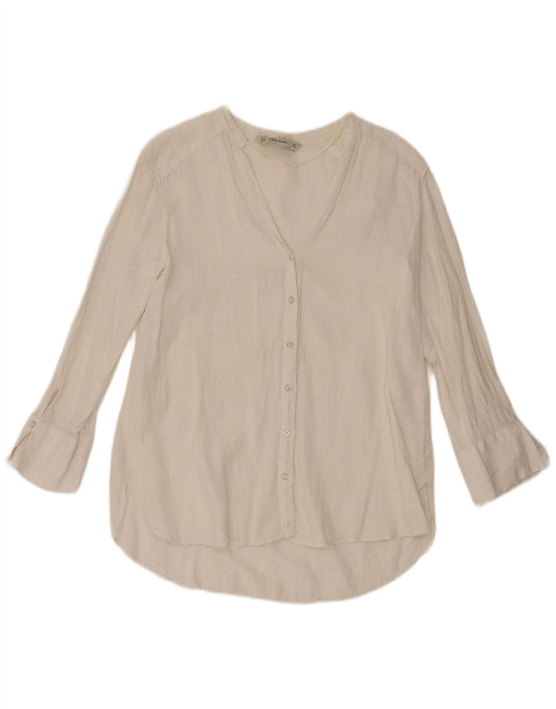 Zara skjortebluse med 3/4 ærmer til kvinder UK 14 Medium hvid hør