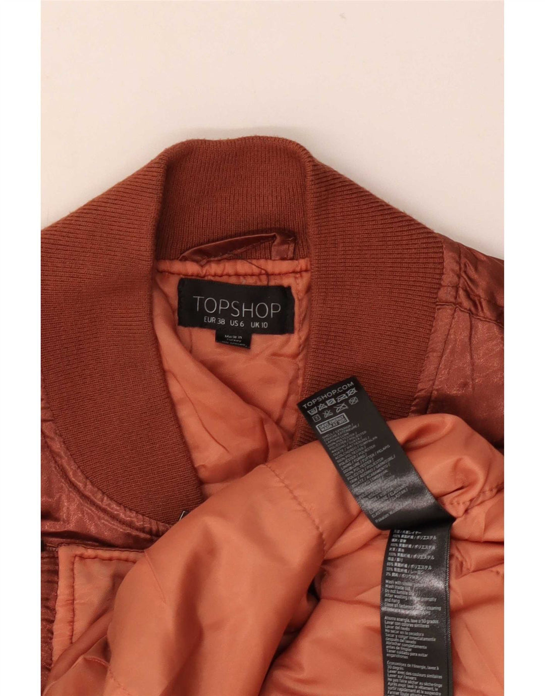 Topshop Dame Oversized Bomber Jacket UK 10 Small Brown Polyester