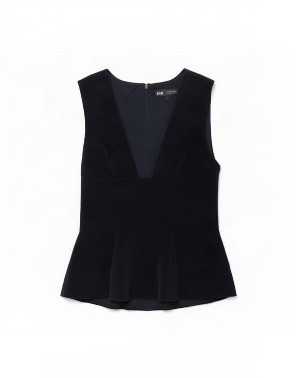 Zara Dame ærmeløs bluse Top UK 8 Small Navy Blue
