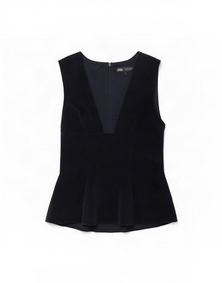 Zara Dame ærmeløs bluse Top UK 8 Small Navy Blue
