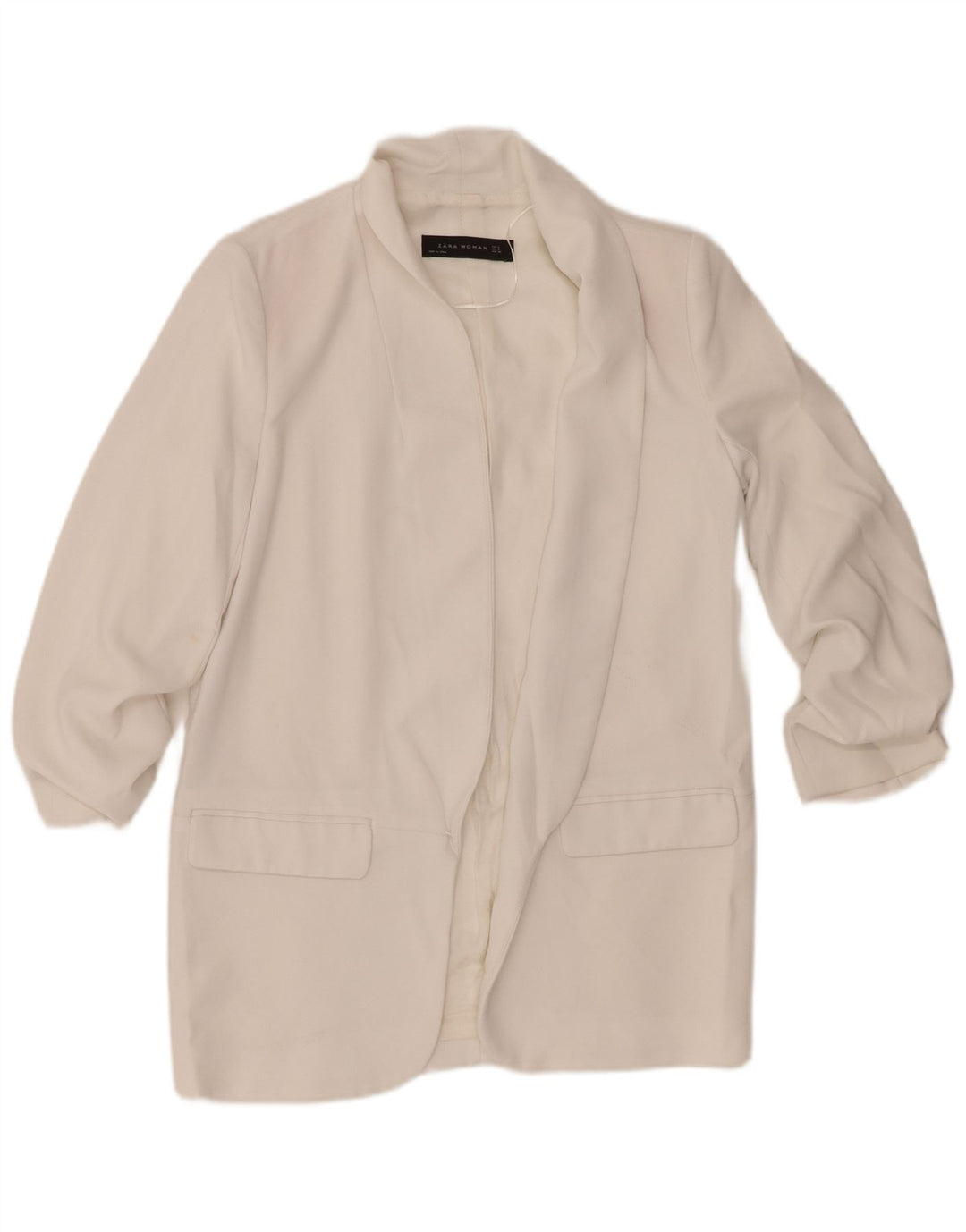 Zara Dame 3/4 ærmet åben blazerjakke UK 10 Small White