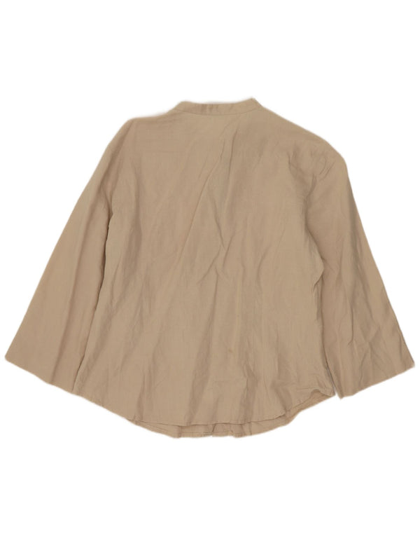 Benetton skjortebluse med 3/4 ærmer til kvinder UK 16 Stor Beige Ramie