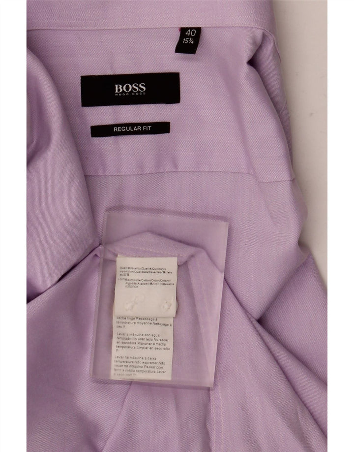 Hugo Boss Herre Regular Fit Skjorte Størrelse 4015 3/4 Medium Lilla Bomuld