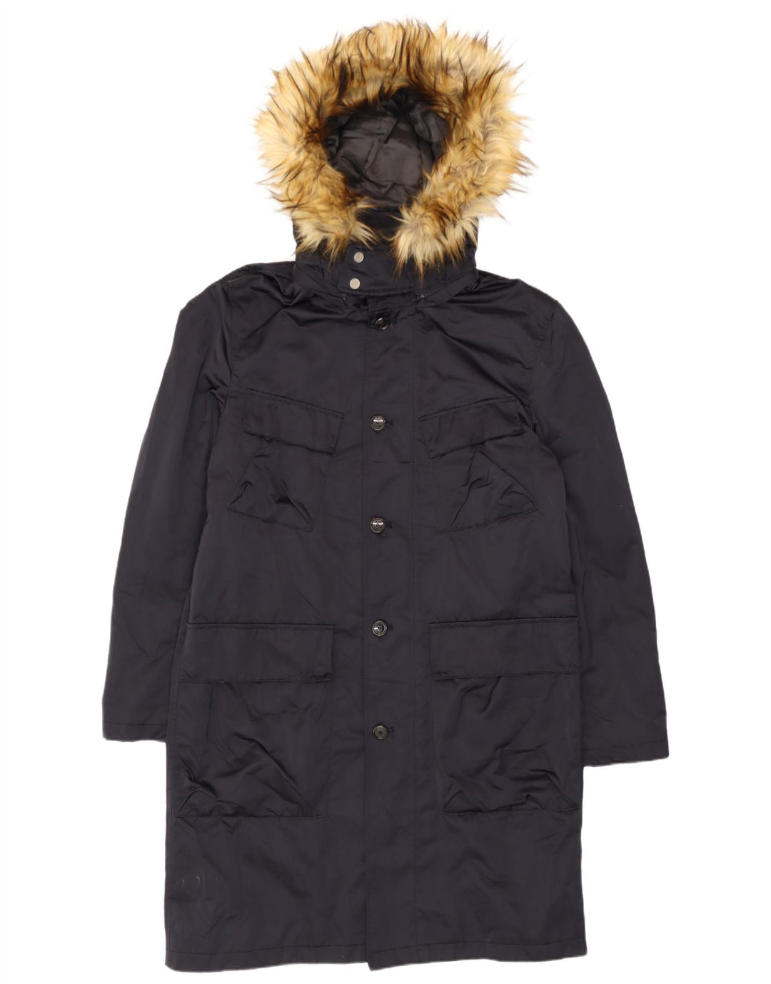 Zara Herre Hooded Parka Jacket UK 40 Large Black Polyester