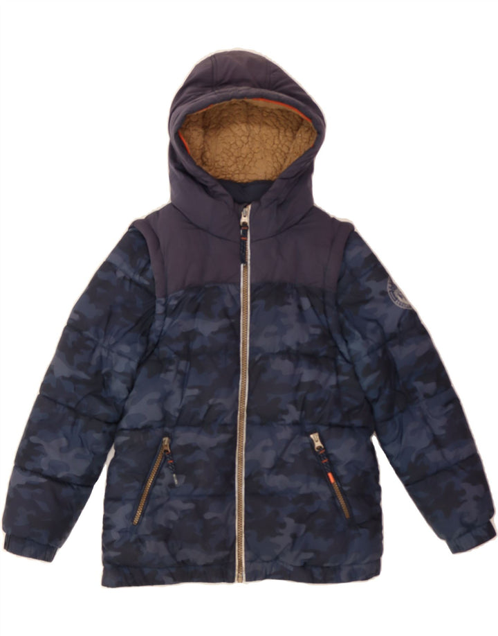 FAT FACE Boys Sherpa Padded Jacket 9-10 Years Navy Blue Camouflage Vintage Fat Face and Second-Hand Fat Face from Messina Hembry 