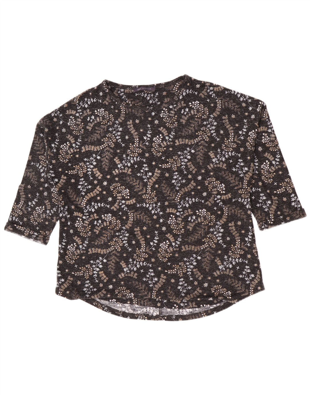 Marks & Spencer Dame Top 3/4 ærmer UK 16 Large Black Floral Polyester