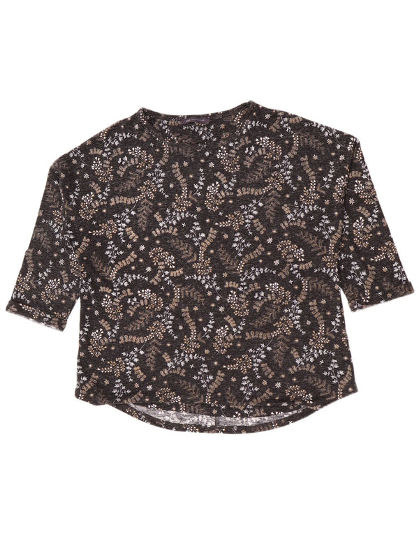 Marks & Spencer Dame Top 3/4 ærmer UK 16 Large Black Floral Polyester