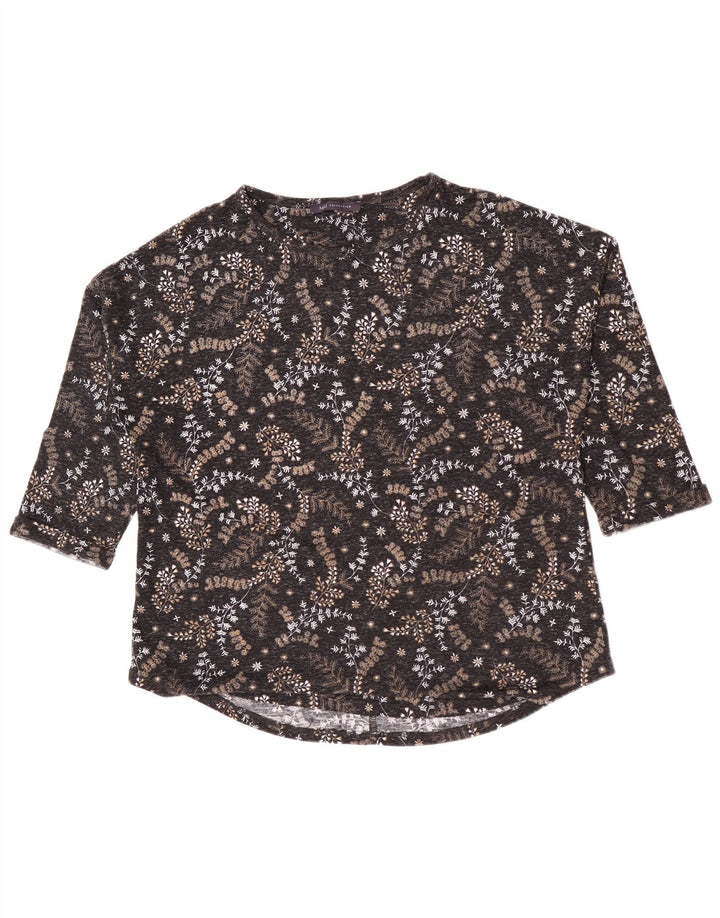 Marks & Spencer Dame Top 3/4 ærmer UK 16 Large Black Floral Polyester