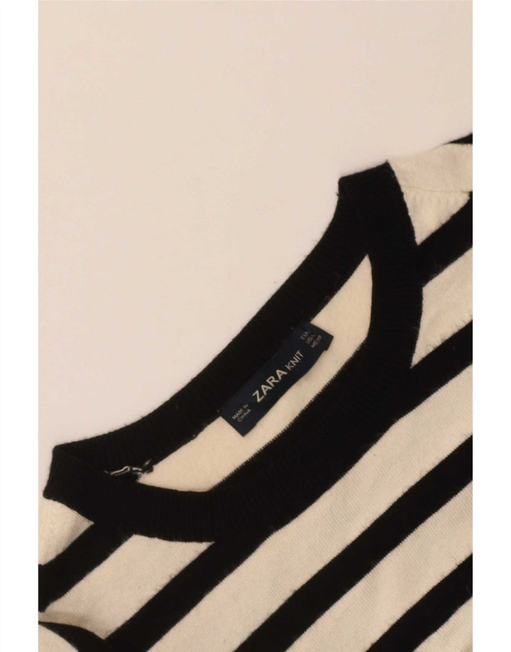 Zara Dame Jumper Sweater UK 14 Stor hvid stribet