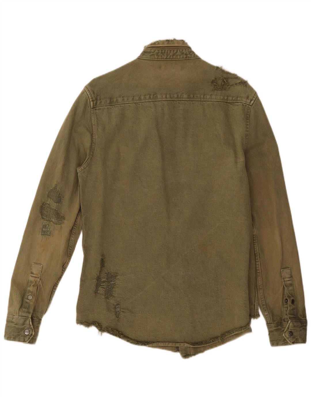 Zara Herre Distressed Relaxed Fit Denimskjorte Medium Khaki Bomuld