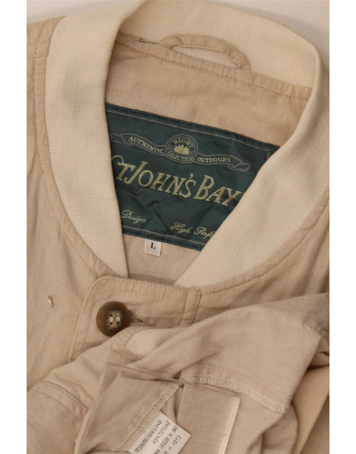 St John's Bay Herre Bomber Jacket UK 40 Large Beige Linen