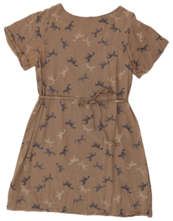 WHITE STUFF Kvinders grafisk A-line kjole UK 16 Stort beige dyreprint