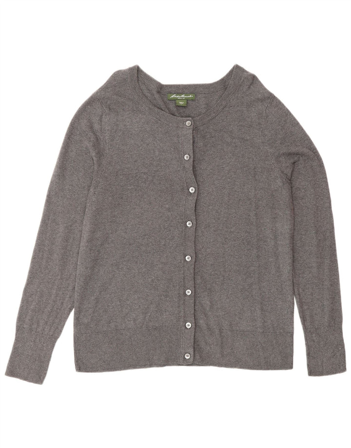 EDDIE BAUER Dame Cardigan Sweater UK 16 Stor Grå Bomuld