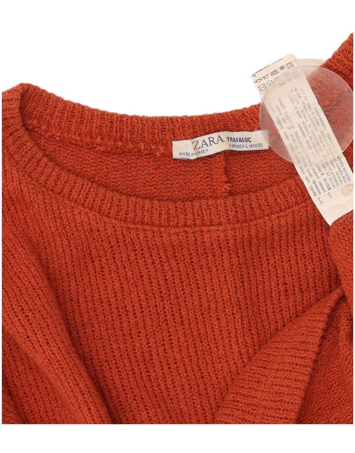 ZARA Dame Trafaluc Crop Boat Neck Jumper Sweater UK 16 Large Maroon
