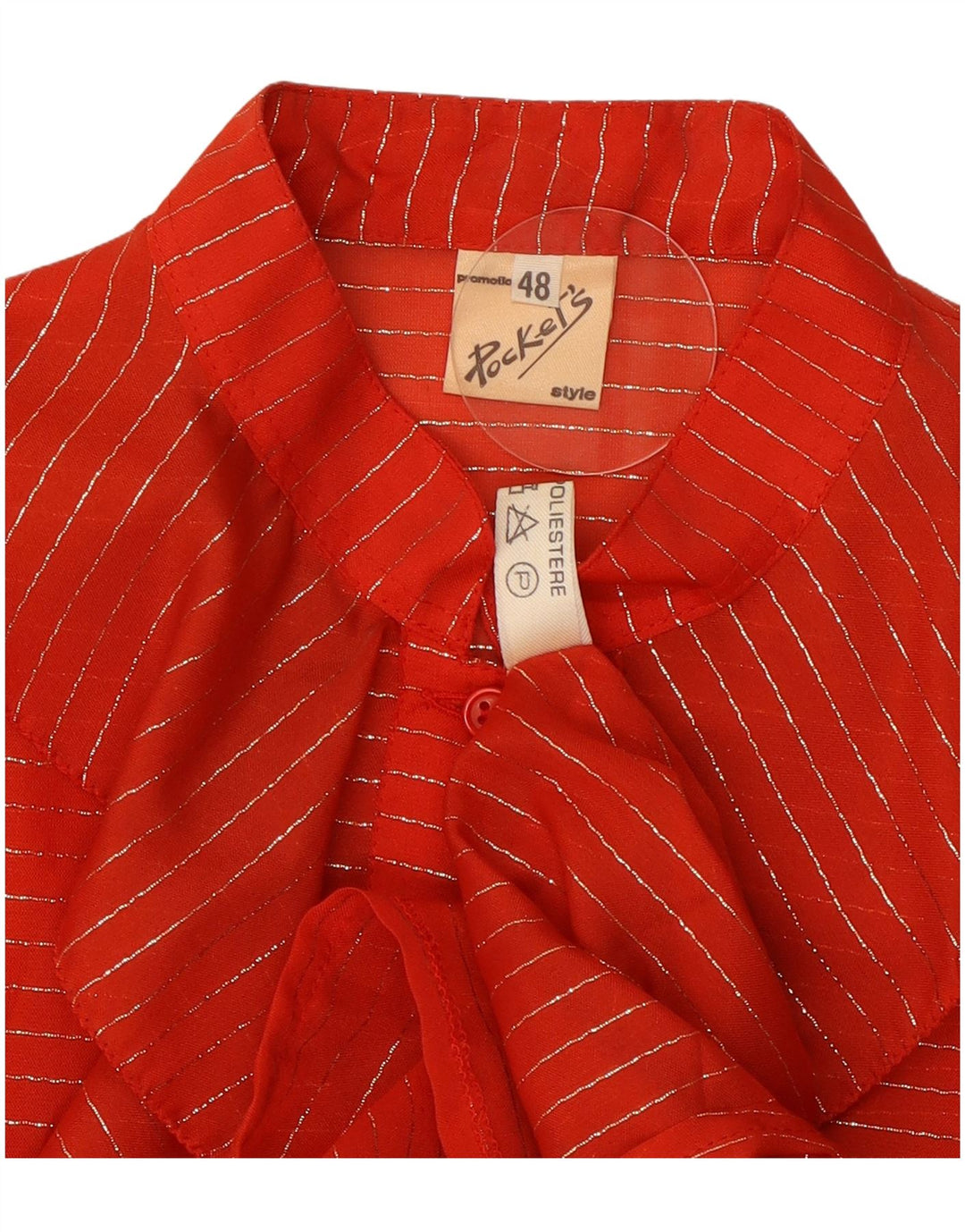 Vintage kvinders flæse foran bluse Top IT 48 XL rød stribet polyester