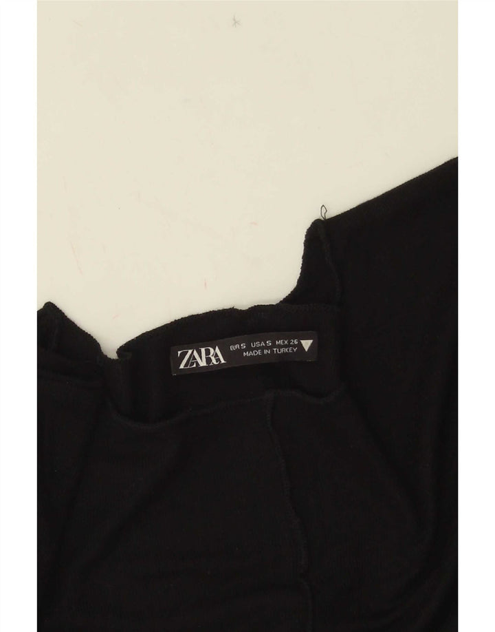 Zara Dame Crop Top Langærmet UK 8 Lille Sort