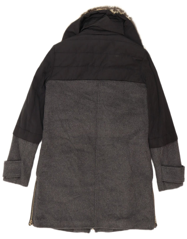 Zara Dame Oversized Overfrakke UK 6 XS Sort Colourblock