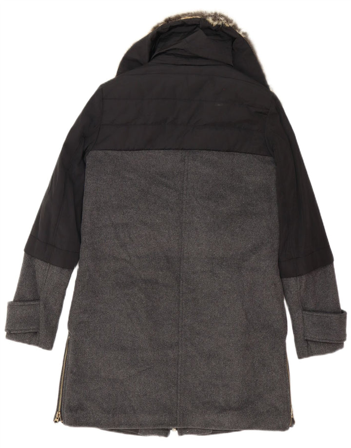Zara Dame Oversized Overfrakke UK 6 XS Sort Colourblock