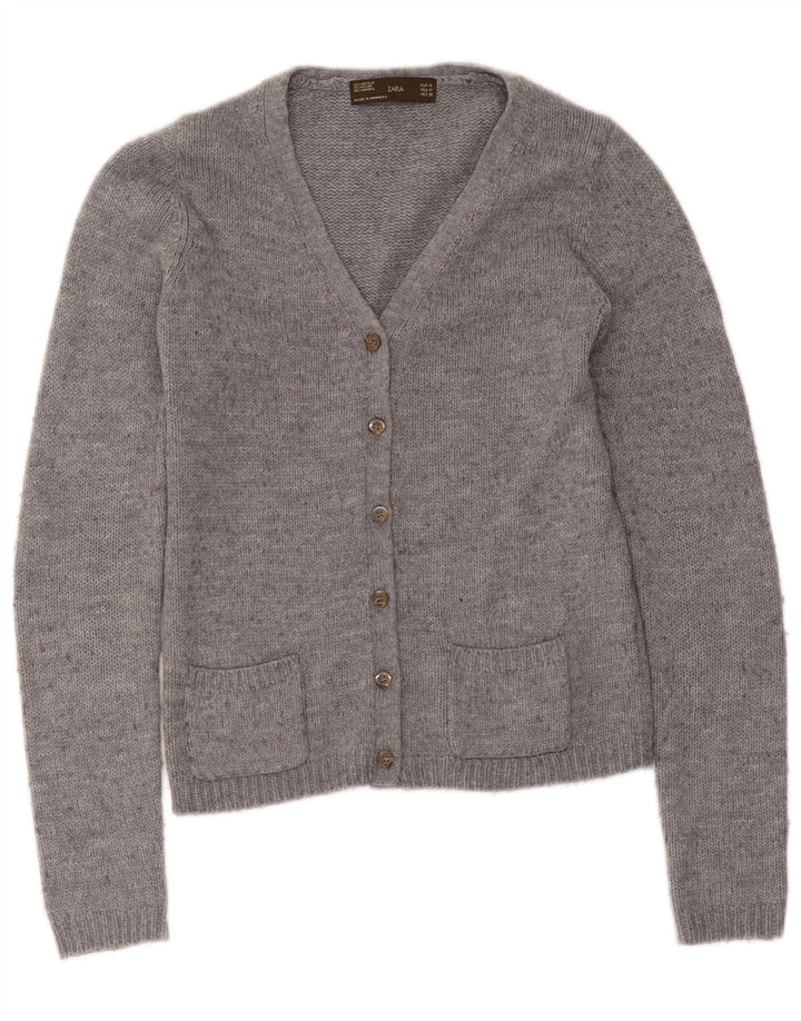 Zara Dame Cardigan Sweater UK 12 Medium Grey Flecked Acryl