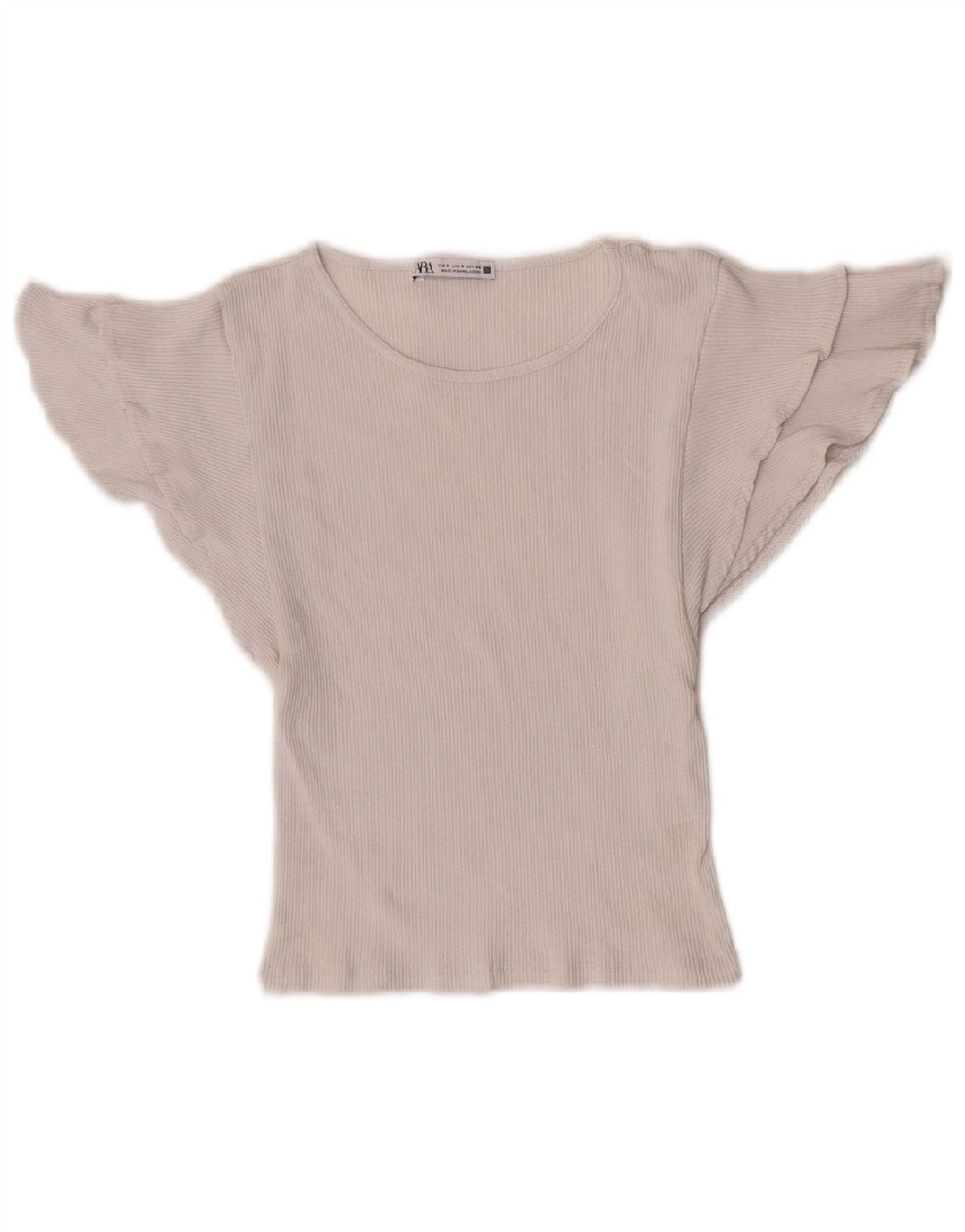 Zara Womens Crop Batwing Bluse Top UK 8 Small White Bomuld