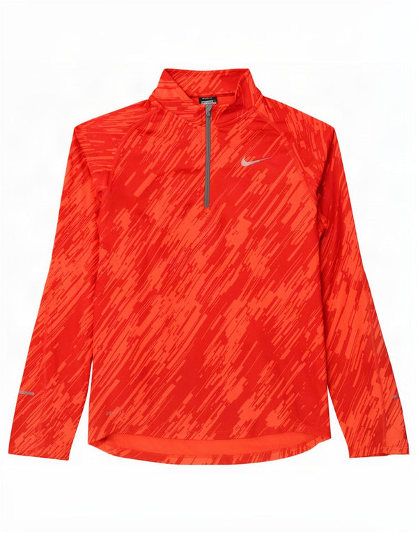 Nike Girls Dri Fit Zip Neck Top Long Sleeve 12-13 Years Large Red Striped