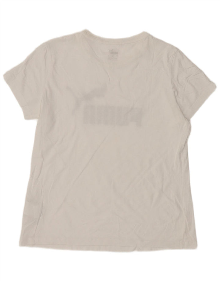 Puma Grafisk T-Shirt Top UK 12 Medium Hvid Bomuld