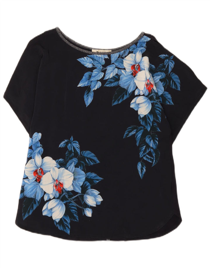 Oasis Dame Bluse Top UK 10 Small Navy Blue Floral Polyester
