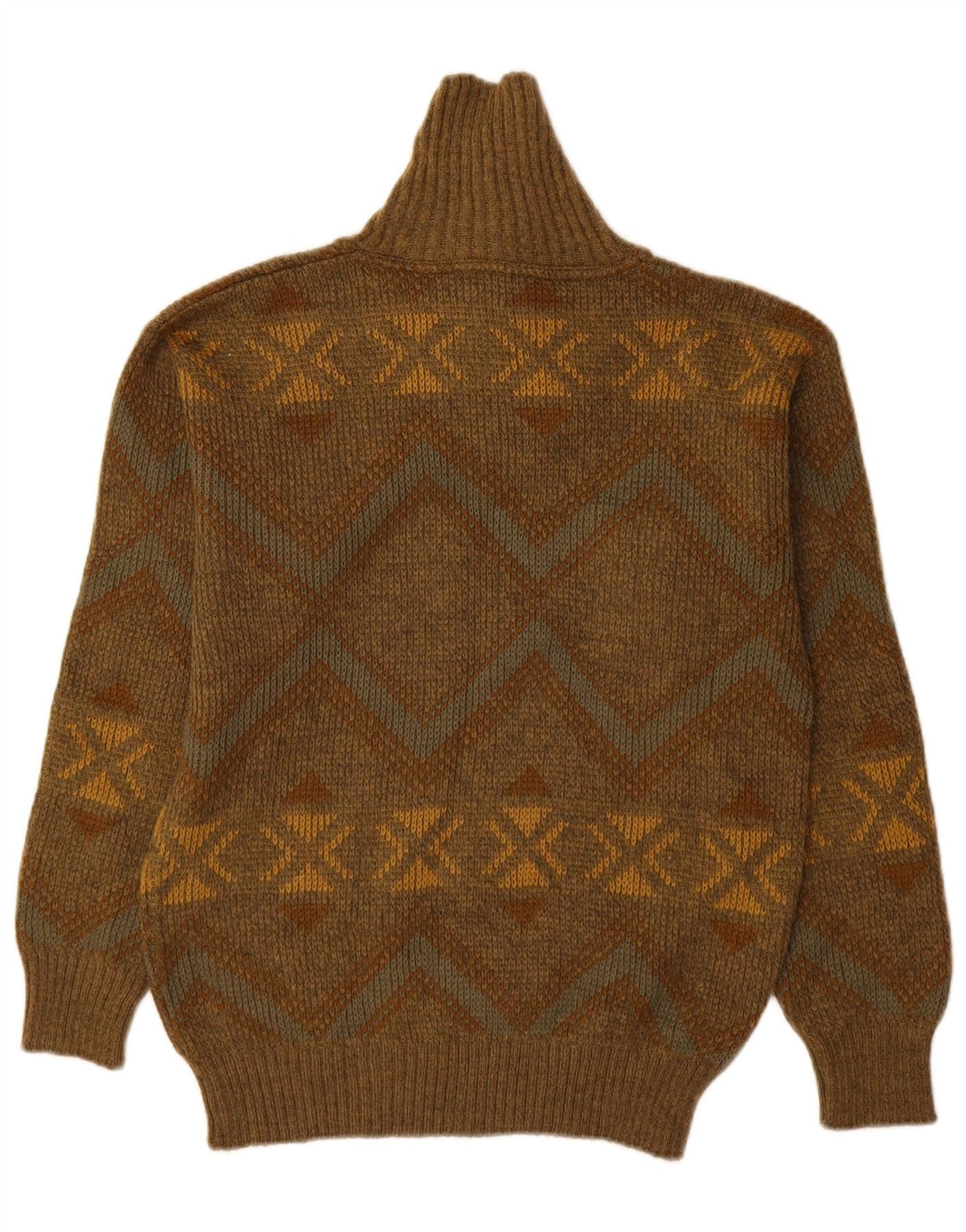 Vintage Herre Sjal Hals Jumper Sweater IT 48 Medium Khaki Geometrisk