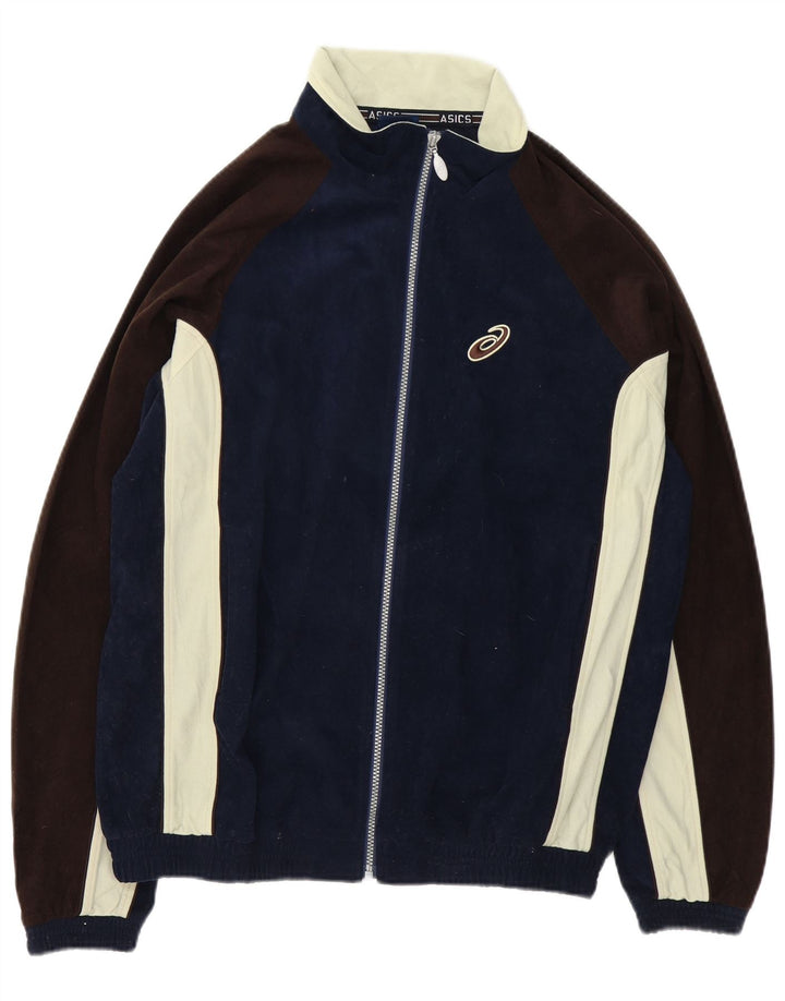 Asics Herre Velour Træningsdragt Top Jakke Stor Navy Blue Colourblock