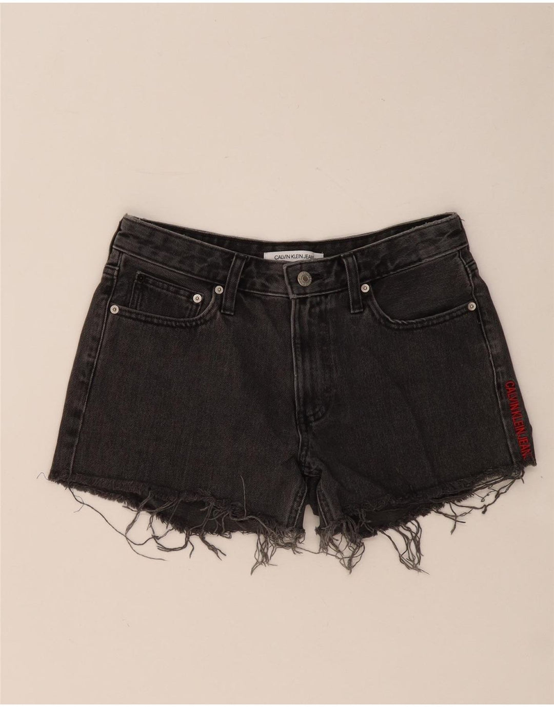 CALVIN KLEIN Dame Denim Shorts W27 Små Grå Bomuld