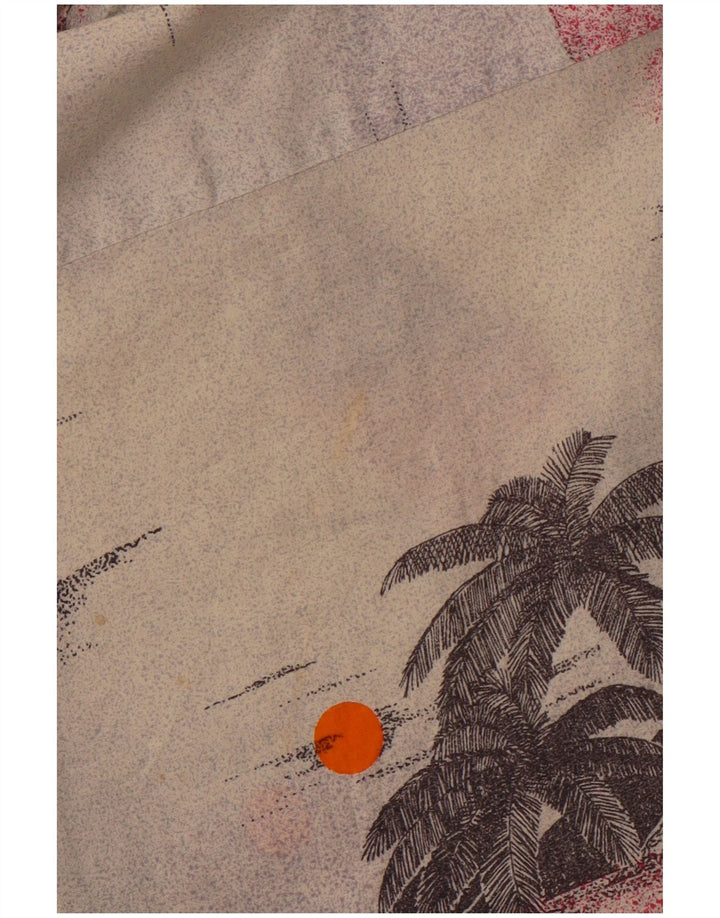 VINTAGE Hawaiiansk kortærmet skjorte til mænd Stor beige blomsterbomuld