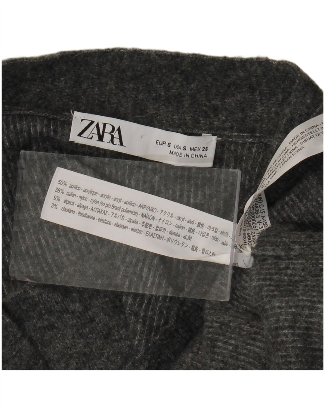 ZARA Dame Loose Fit Longline Cardigan Sweater UK 10 Small Grå Akryl