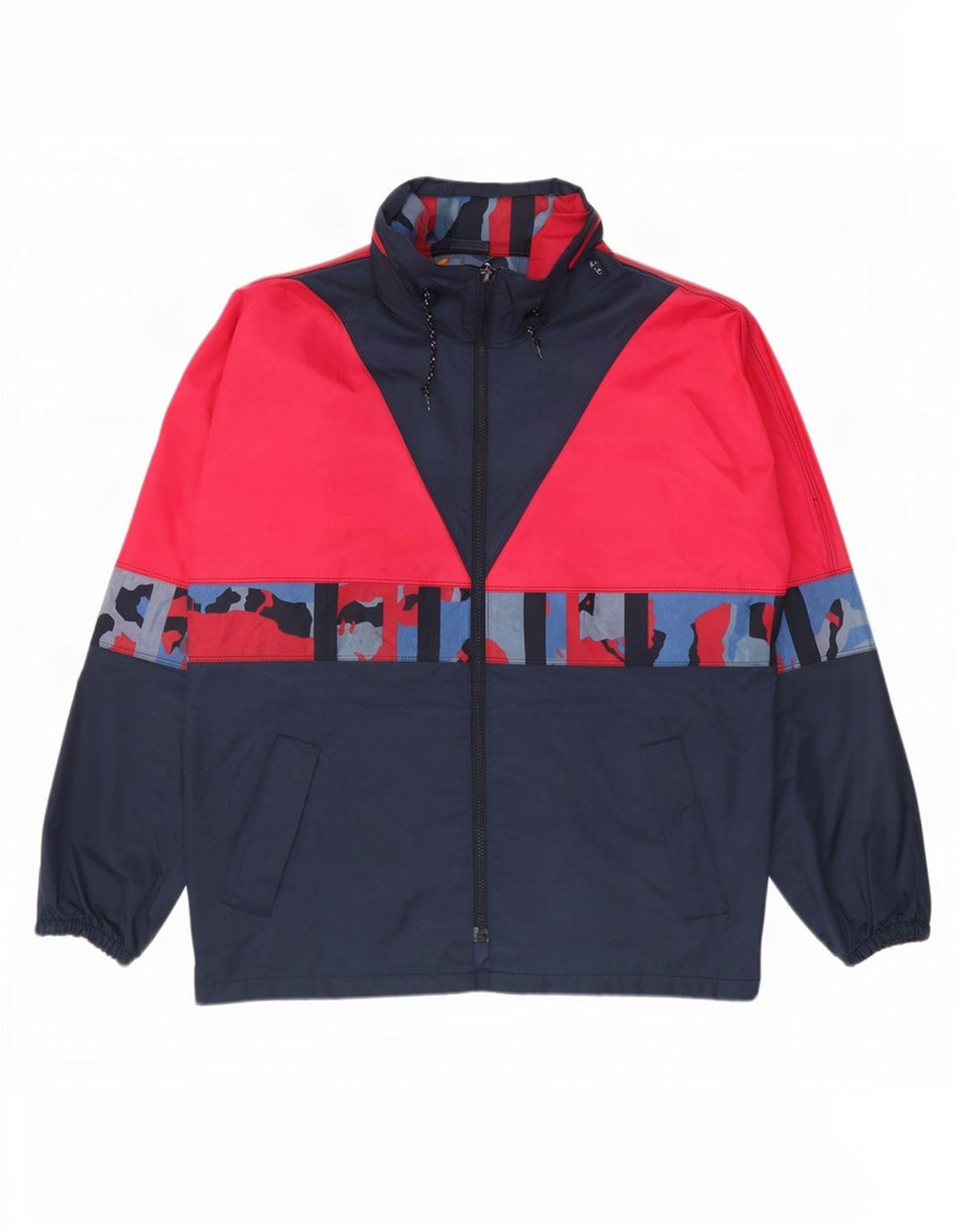 Vintage Regnjakke med hætte til mænd UK 38 Medium Navy Blue Colourblock Nylon
