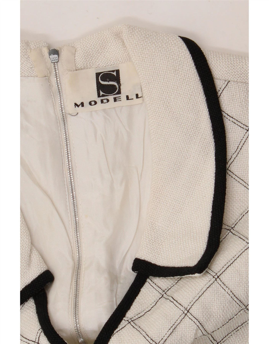 VINTAGE Dame Ærmeløs A-Line Kjole UK 8 Small White Check