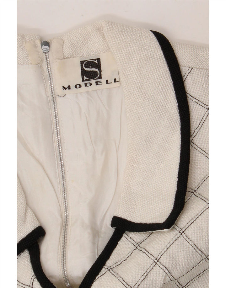 VINTAGE Dame Ærmeløs A-Line Kjole UK 8 Small White Check